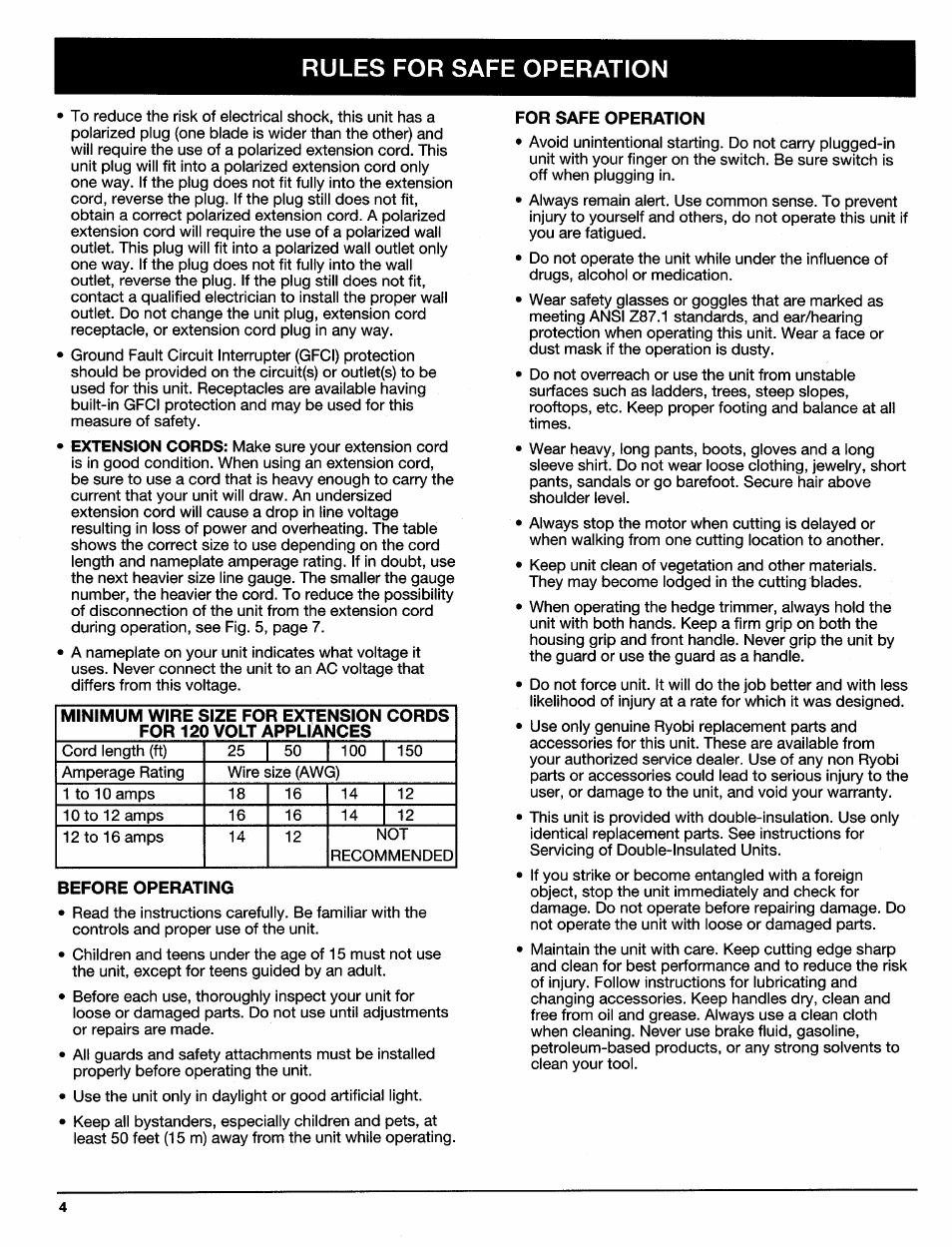 Before operating, For safe operation, Rules for safe operation | Ryobi HT920Dr User Manual | Page 4 / 14