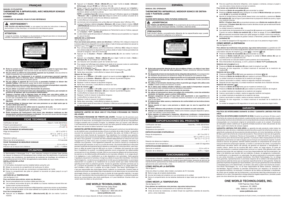 One world technologies, inc | Ryobi E49IR01 User Manual | Page 2 / 2
