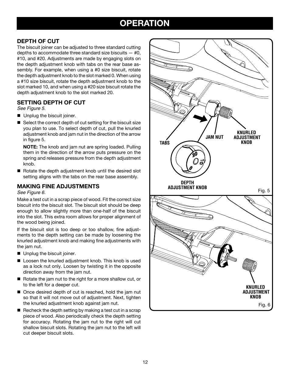 Operation | Ryobi JM82 User Manual | Page 12 / 26