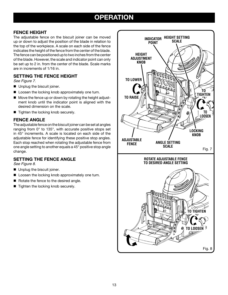 Operation | Ryobi JM82 User Manual | Page 13 / 26