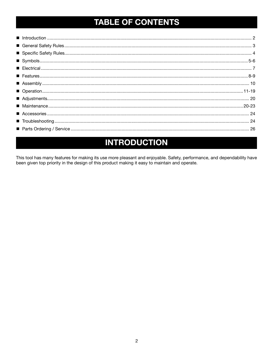 Table of contents introduction | Ryobi JM82 User Manual | Page 2 / 26