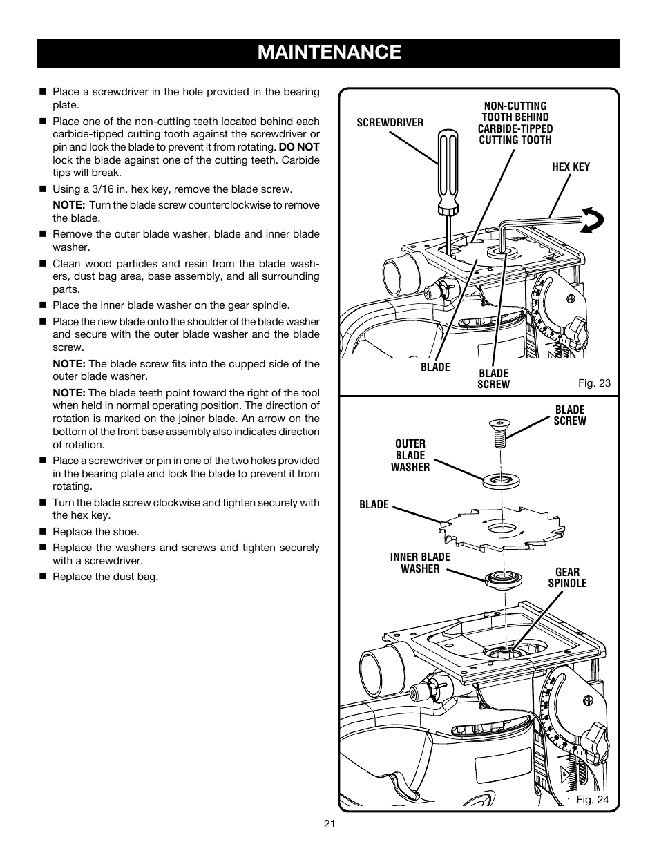 Maintenance | Ryobi JM82 User Manual | Page 21 / 26