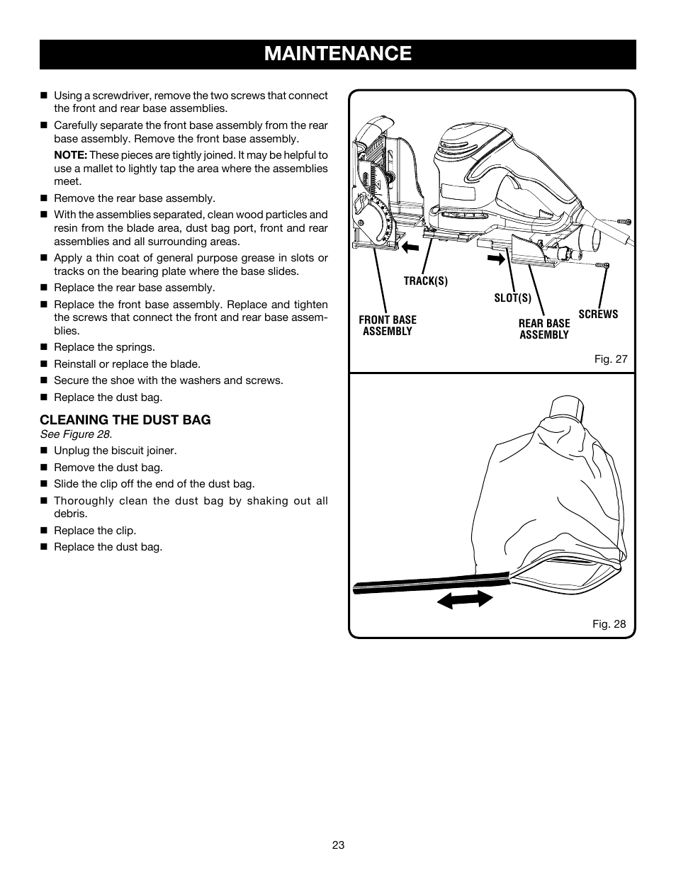 Maintenance | Ryobi JM82 User Manual | Page 23 / 26