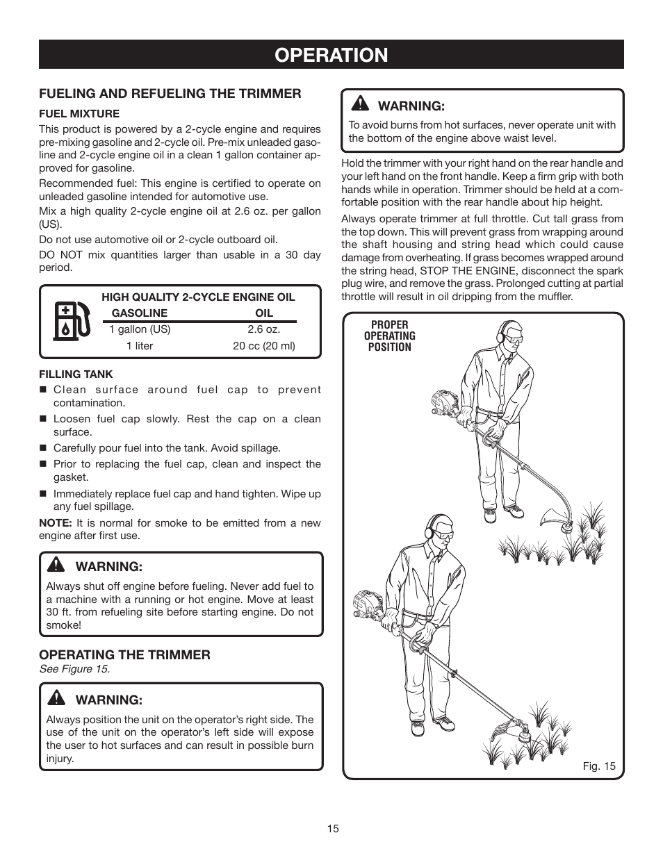 Operation | Ryobi RY30542 User Manual | Page 15 / 26