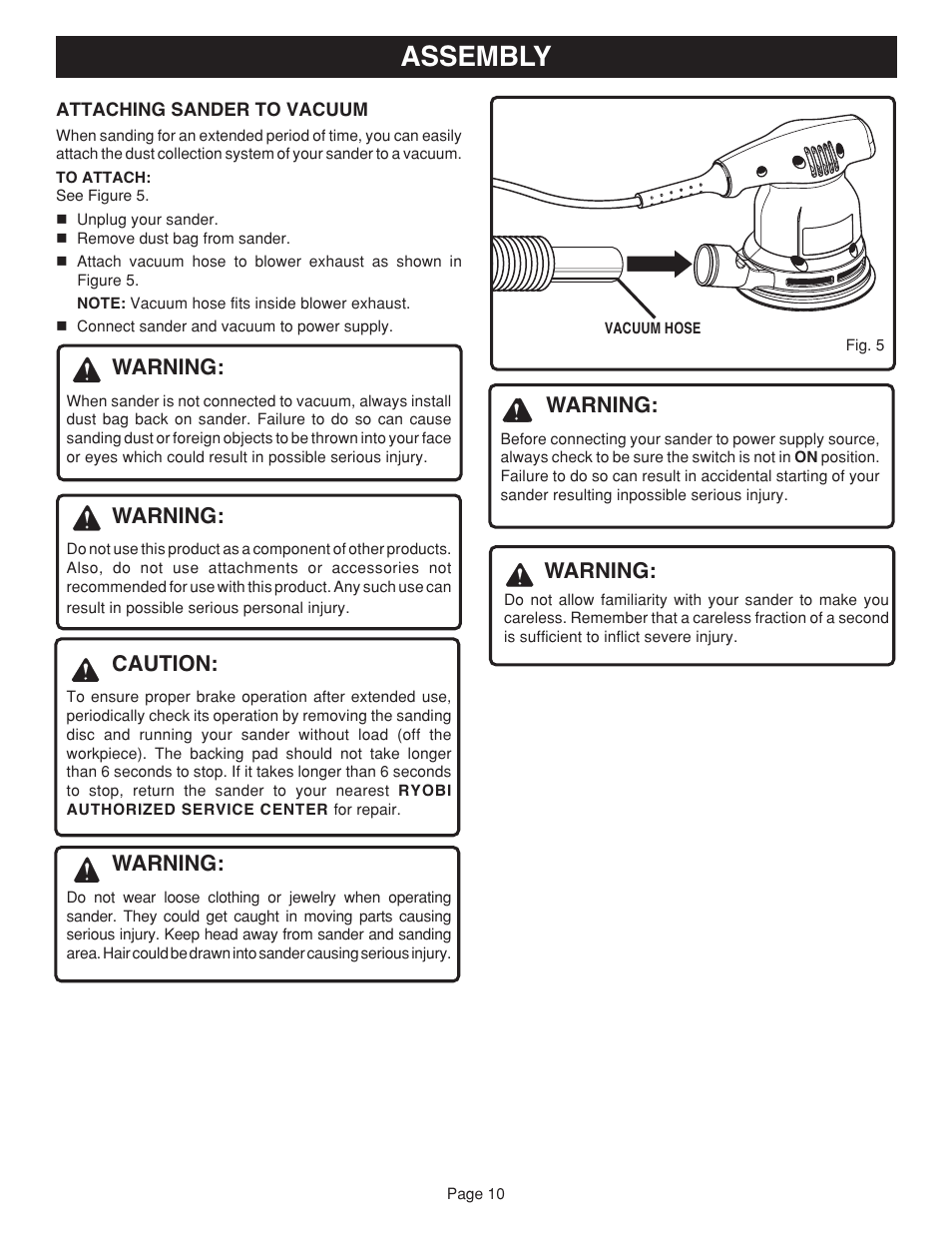 Assembly, Warning, Caution | Ryobi RS2418 User Manual | Page 10 / 14