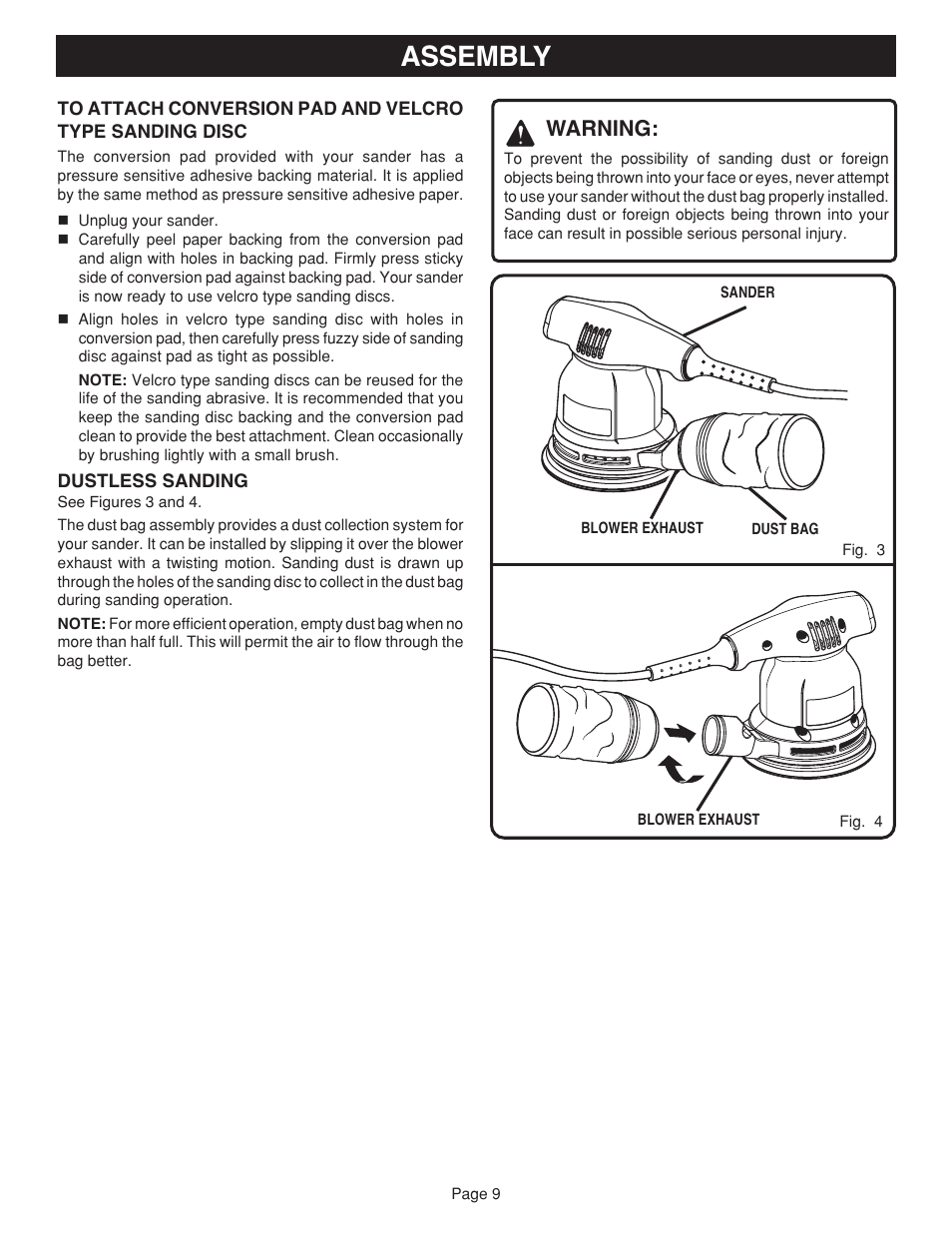 Assembly, Warning | Ryobi RS2418 User Manual | Page 9 / 14