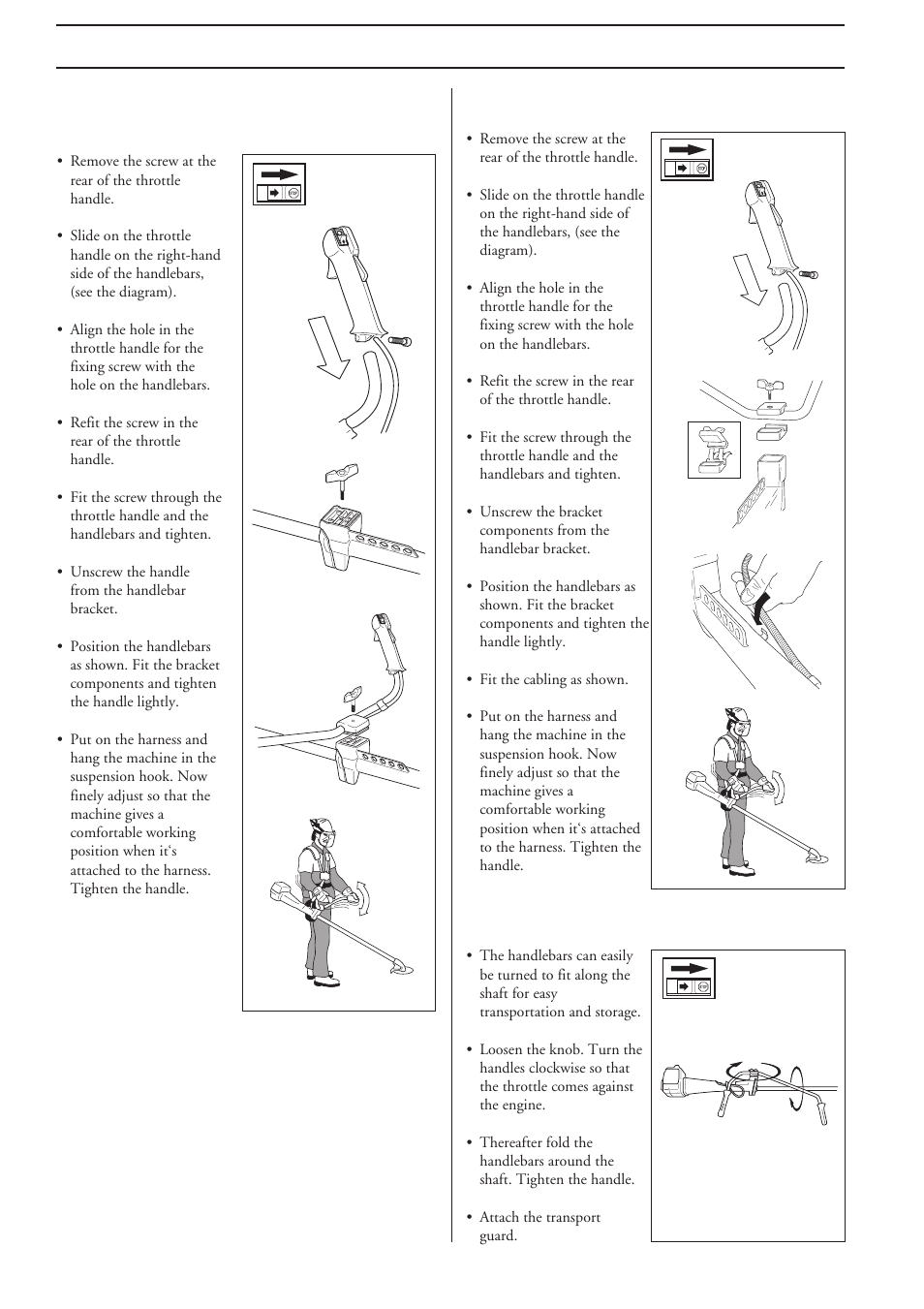 Assembly, Assembling the handlebars (235r), Transport position, handlebars | Ryobi 225R User Manual | Page 18 / 37