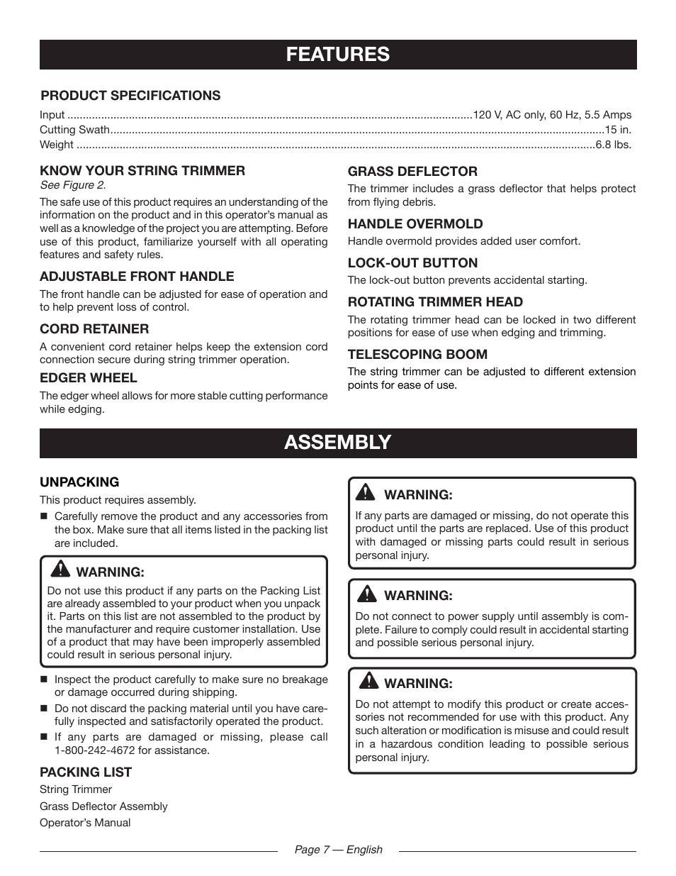 Features assembly | Ryobi RY41140 User Manual | Page 11 / 40