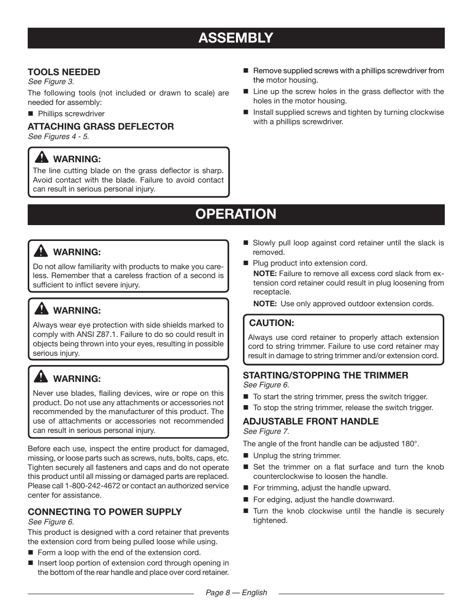 Operation assembly | Ryobi RY41140 User Manual | Page 12 / 40