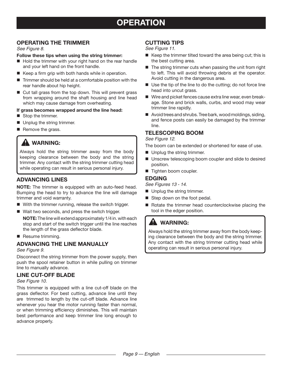 Operation | Ryobi RY41140 User Manual | Page 13 / 40