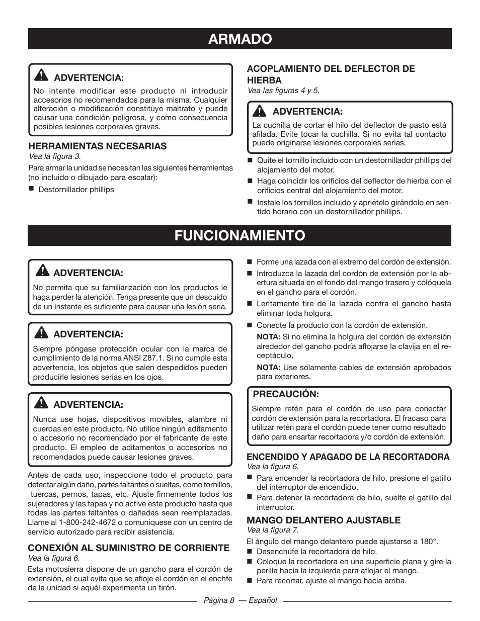 Funcionamiento armado | Ryobi RY41140 User Manual | Page 32 / 40