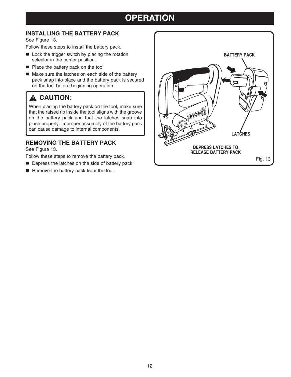 Operation, Caution | Ryobi OJ1802 User Manual | Page 12 / 18