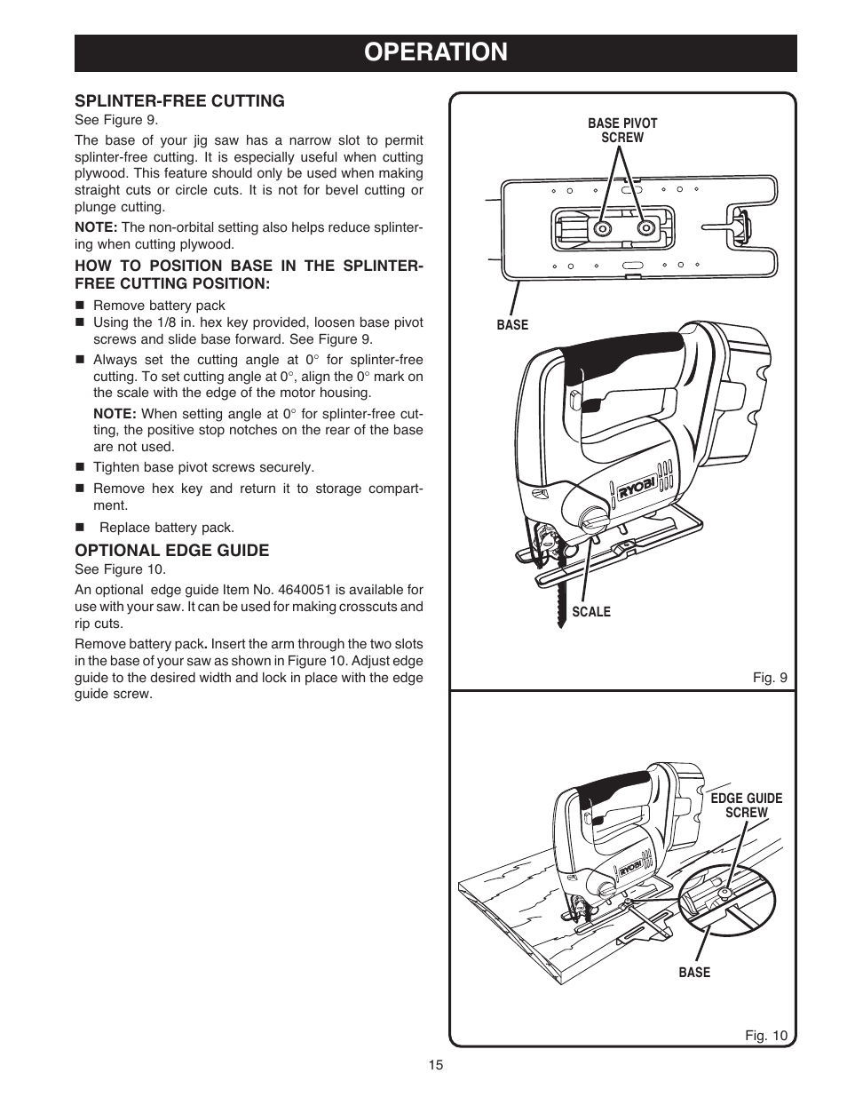 Operation | Ryobi OJ1802 User Manual | Page 15 / 18