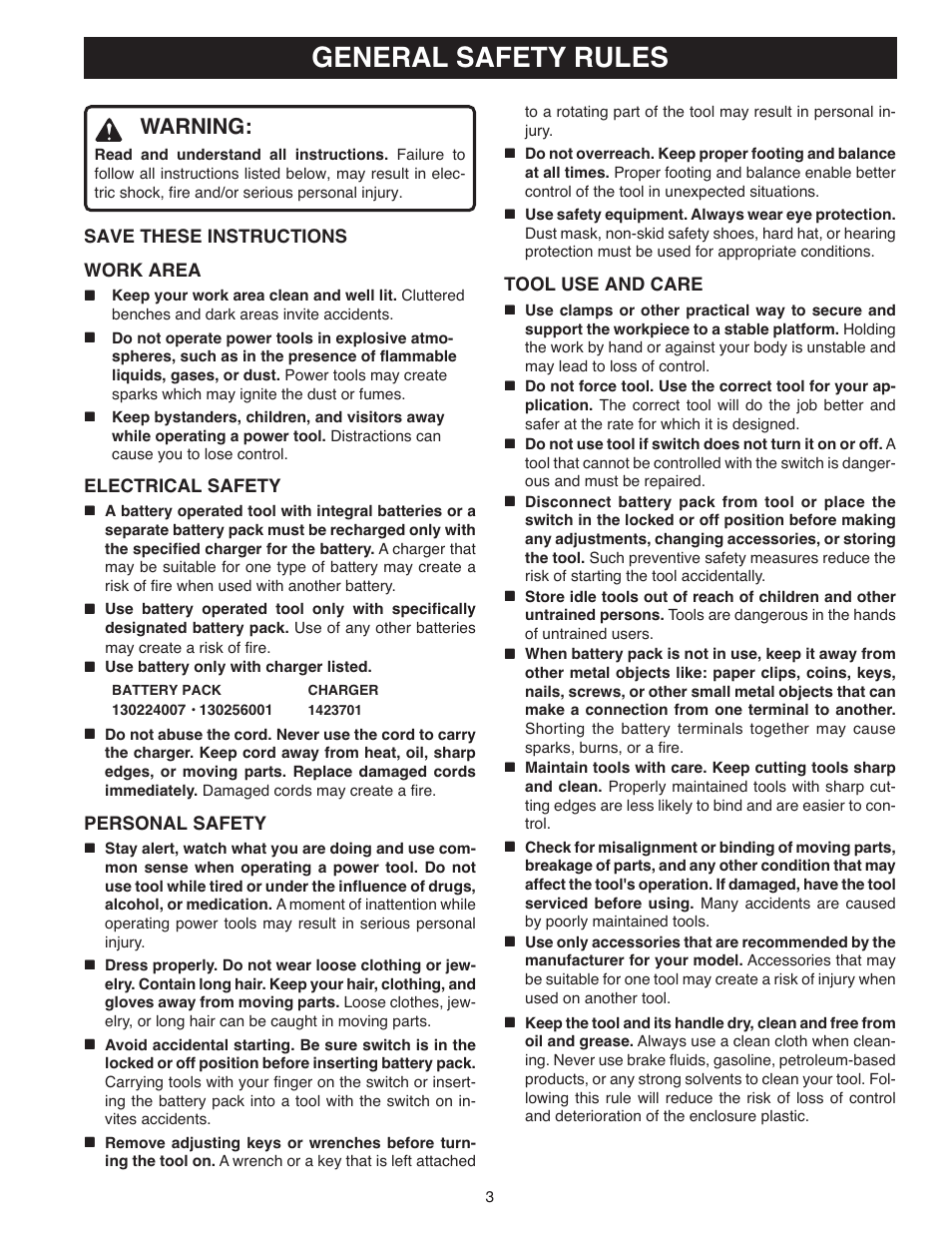General safety rules, Warning | Ryobi OJ1802 User Manual | Page 3 / 18
