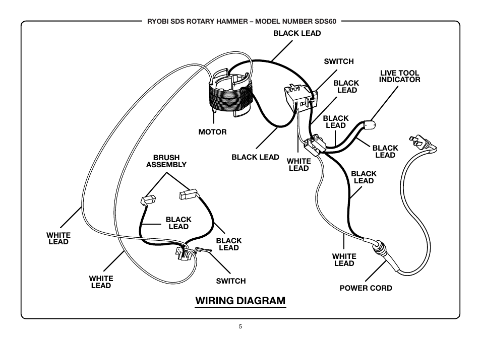 Wiring diagram | Ryobi SDS60 User Manual | Page 5 / 5