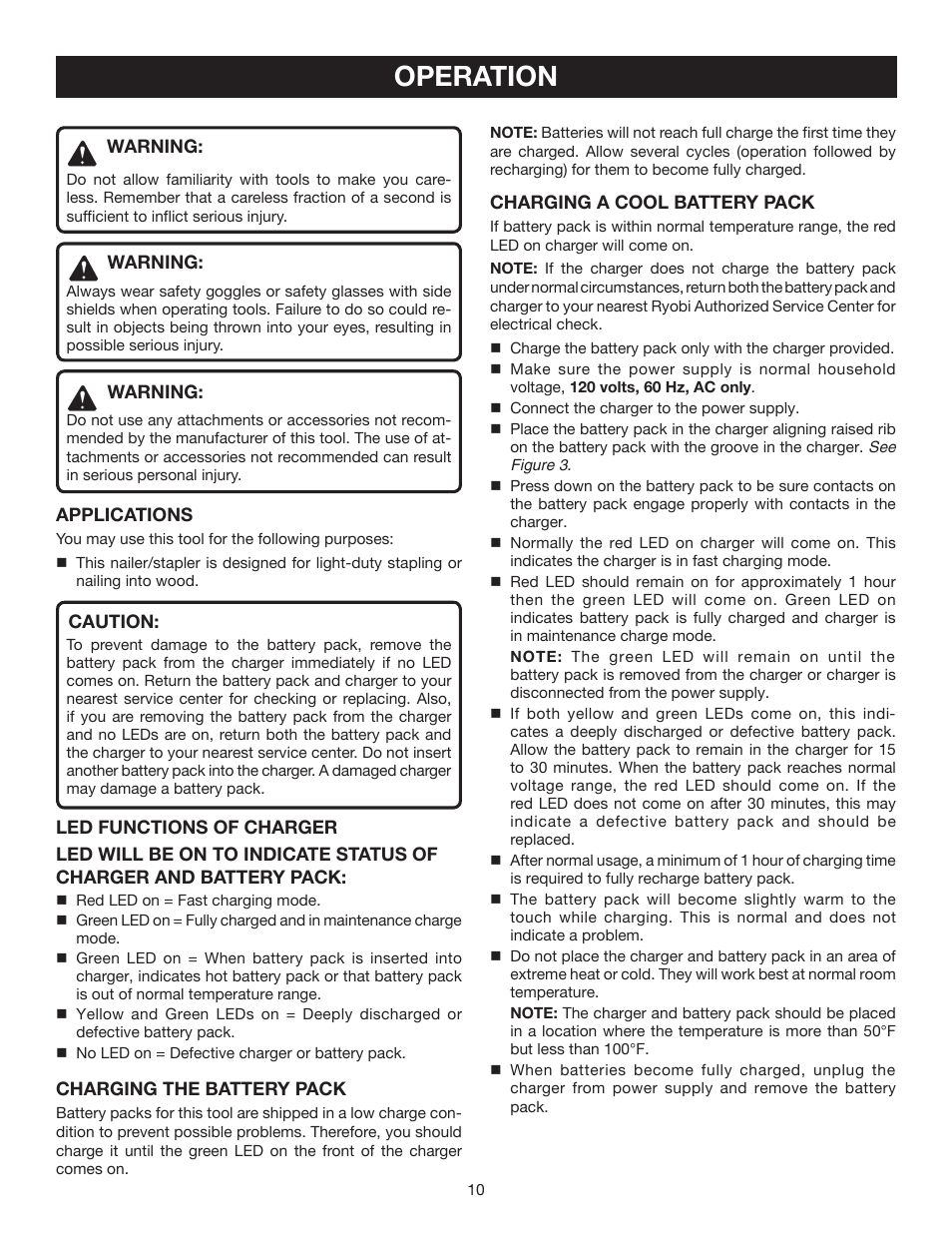 Operation | Ryobi P300 User Manual | Page 10 / 16