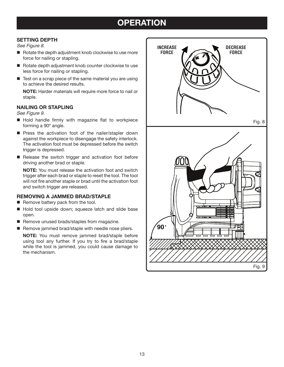 Operation | Ryobi P300 User Manual | Page 13 / 16