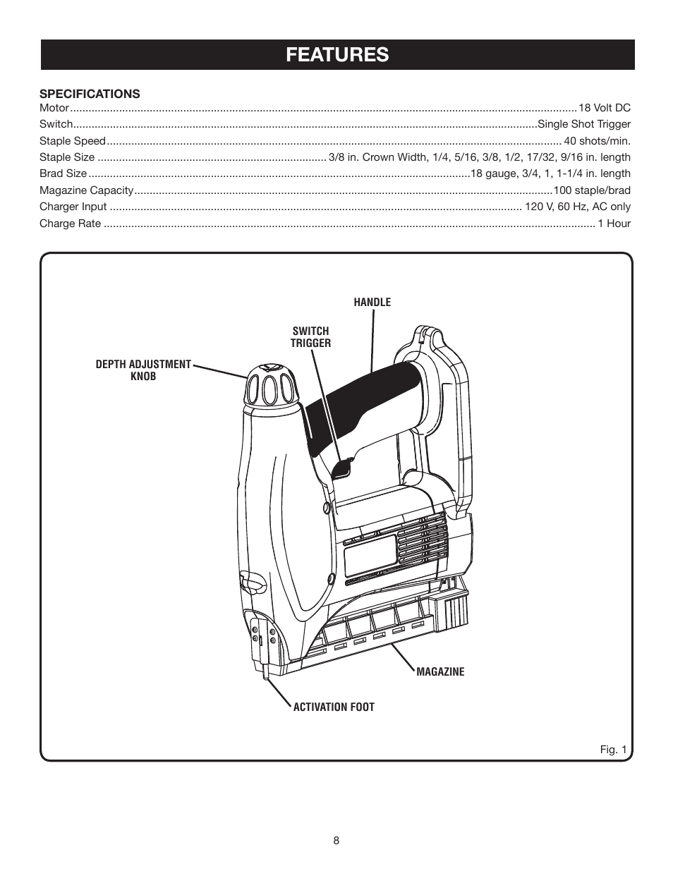 Features | Ryobi P300 User Manual | Page 8 / 16