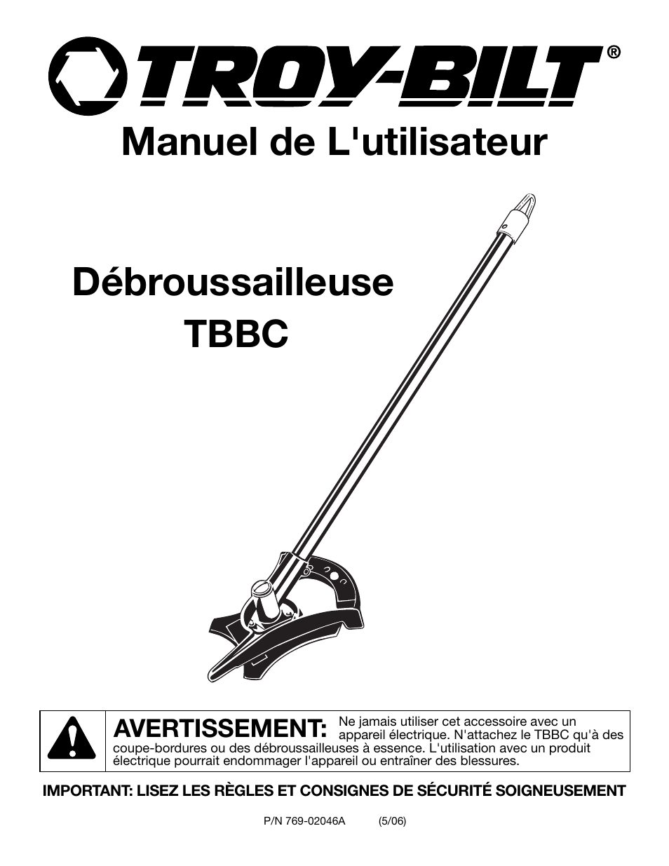 Manuel de l'utilisateur, Débroussailleuse, Tbbc | Ryobi TBBC User Manual | Page 17 / 48