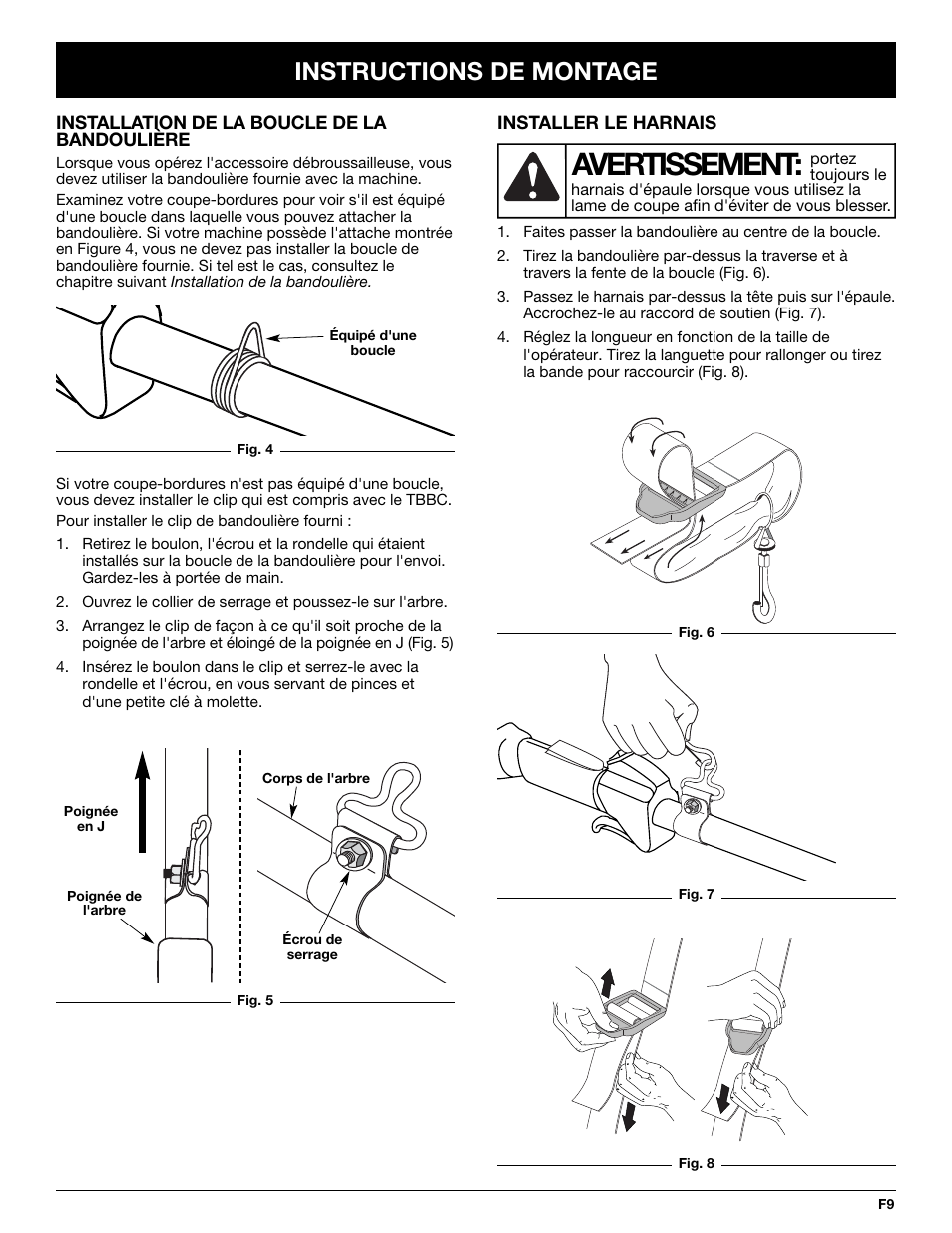 Avertissement, Instructions de montage | Ryobi TBBC User Manual | Page 25 / 48