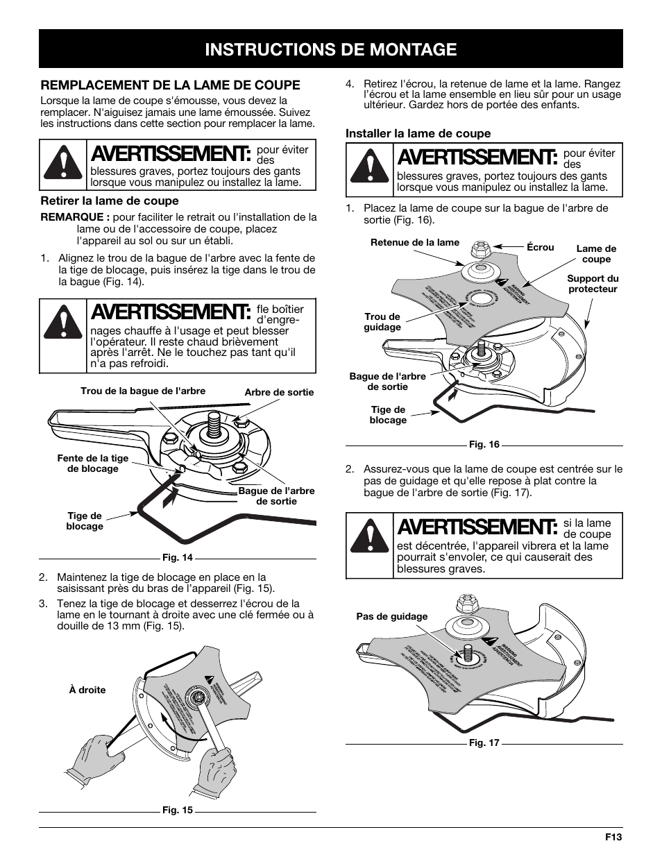 Avertissement, Instructions de montage | Ryobi TBBC User Manual | Page 29 / 48