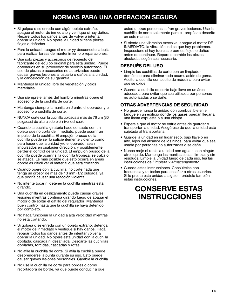 Conserve estas instrucciones, Normas para una operacion segura | Ryobi TBBC User Manual | Page 37 / 48