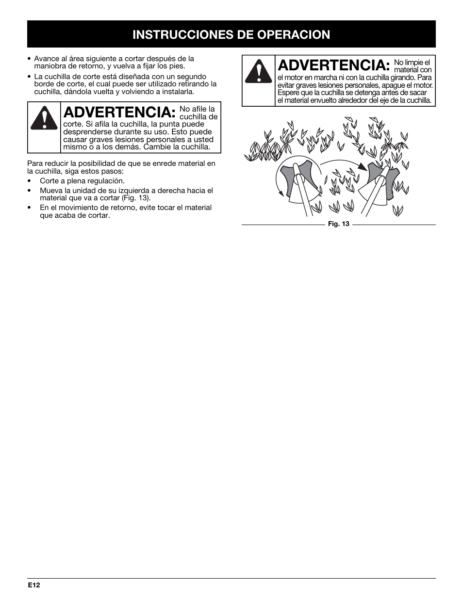 Advertencia, Instrucciones de operacion | Ryobi TBBC User Manual | Page 44 / 48