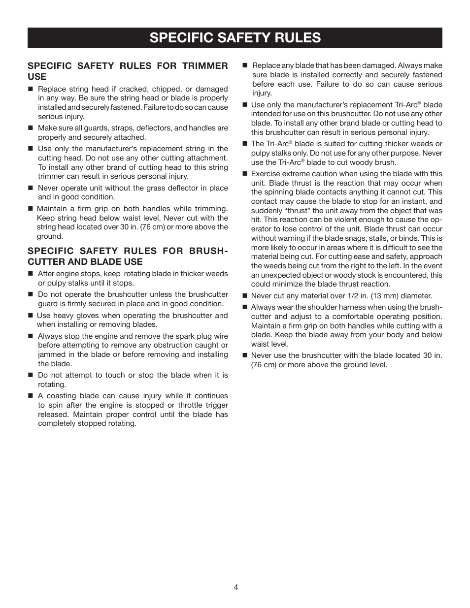 Specific safety rules | Ryobi CS30 RY30220 User Manual | Page 4 / 26