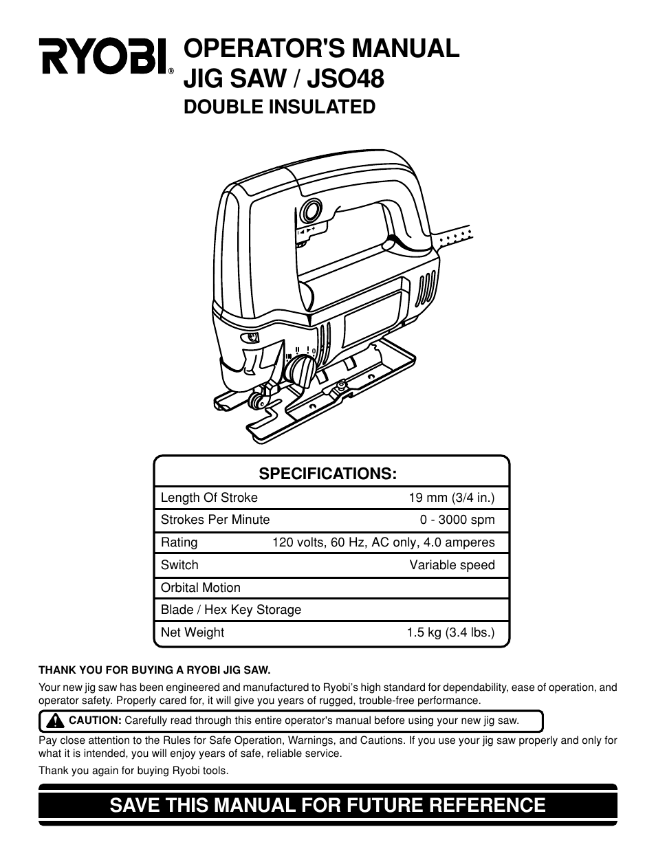 Ryobi JSO48 User Manual | 12 pages