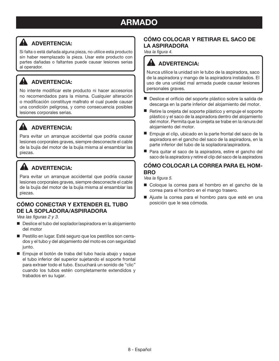 Armado | Ryobi RY42110 User Manual | Page 32 / 38