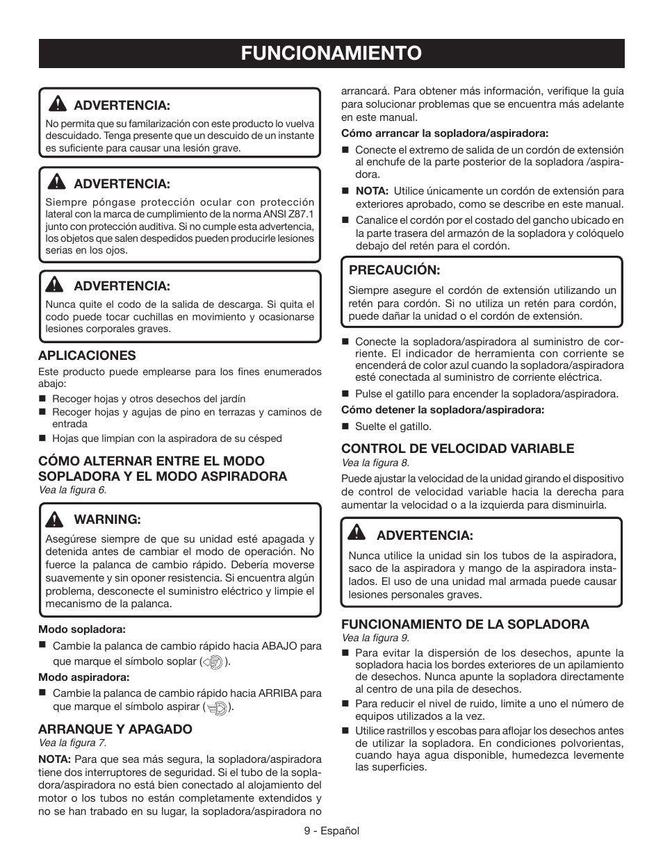 Funcionamiento | Ryobi RY42110 User Manual | Page 33 / 38