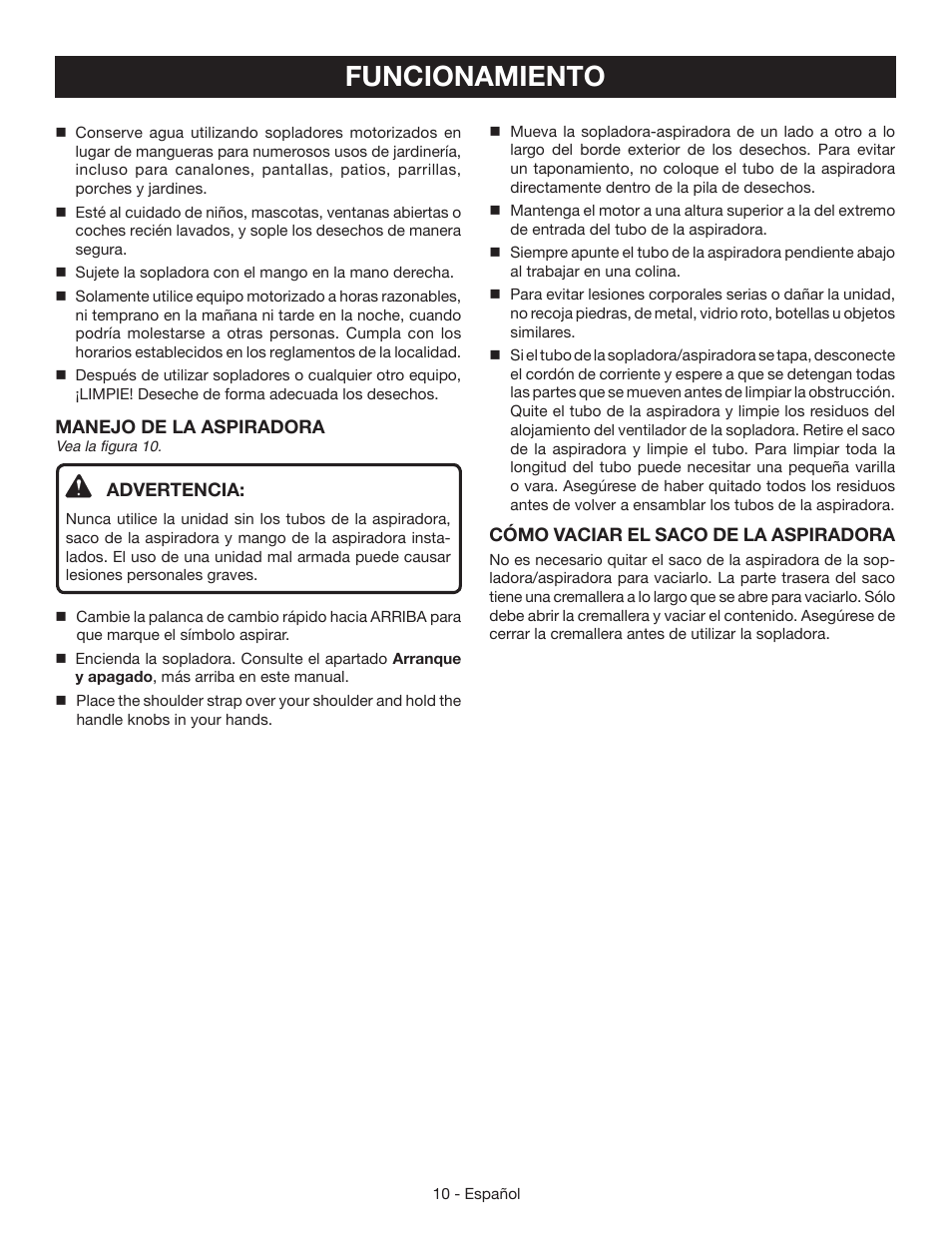 Funcionamiento | Ryobi RY42110 User Manual | Page 34 / 38