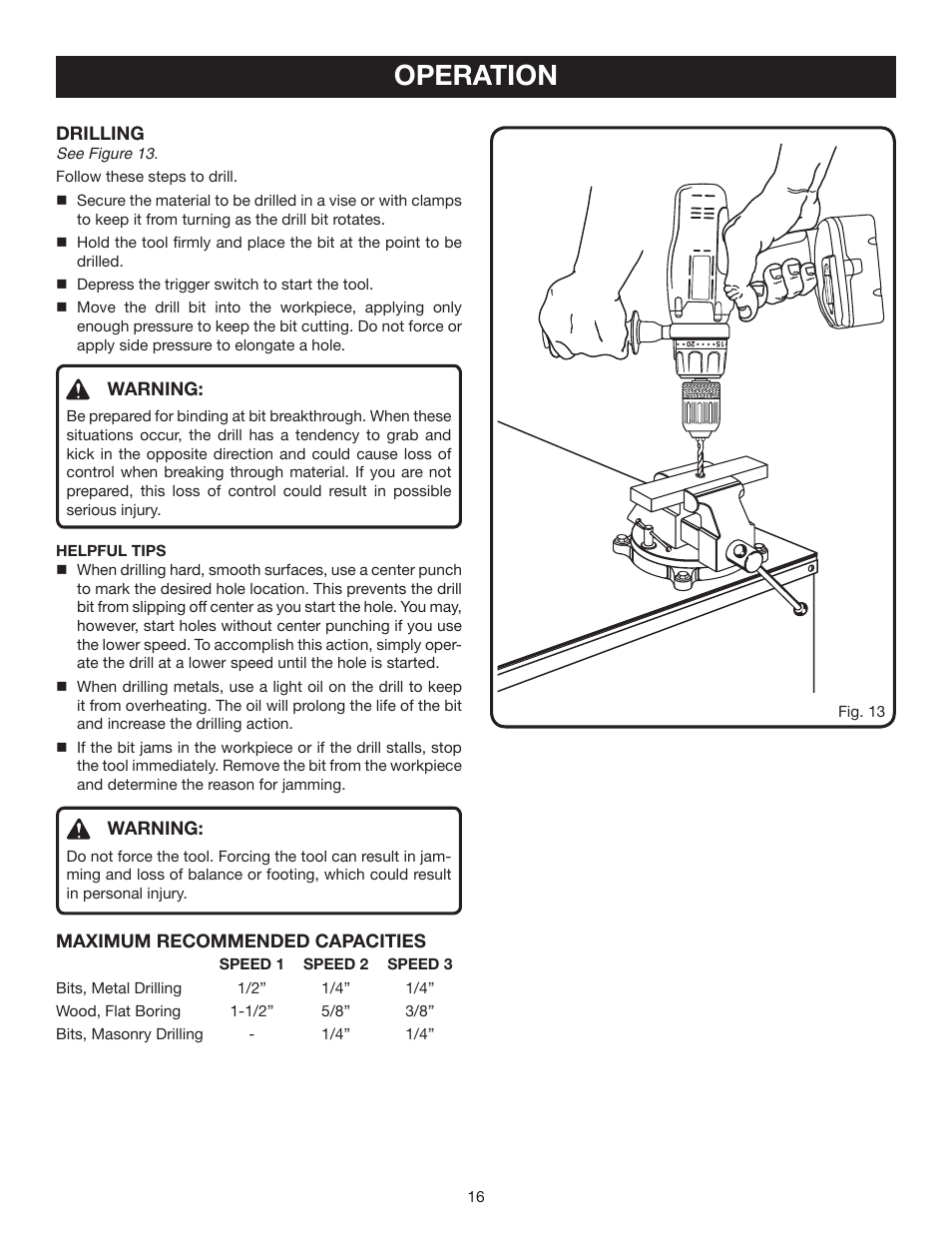 Operation | Ryobi P220 User Manual | Page 16 / 20