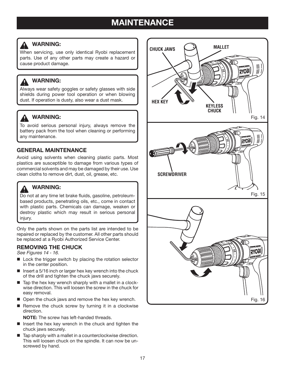 Maintenance | Ryobi P220 User Manual | Page 17 / 20