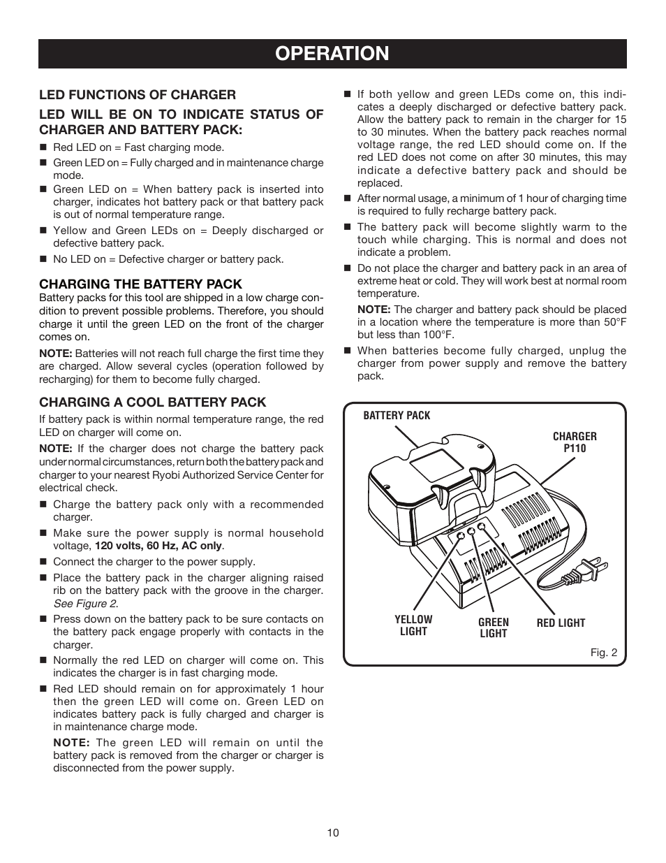 Operation | Ryobi P230 User Manual | Page 10 / 16