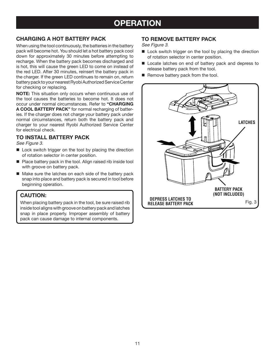 Operation | Ryobi P230 User Manual | Page 11 / 16