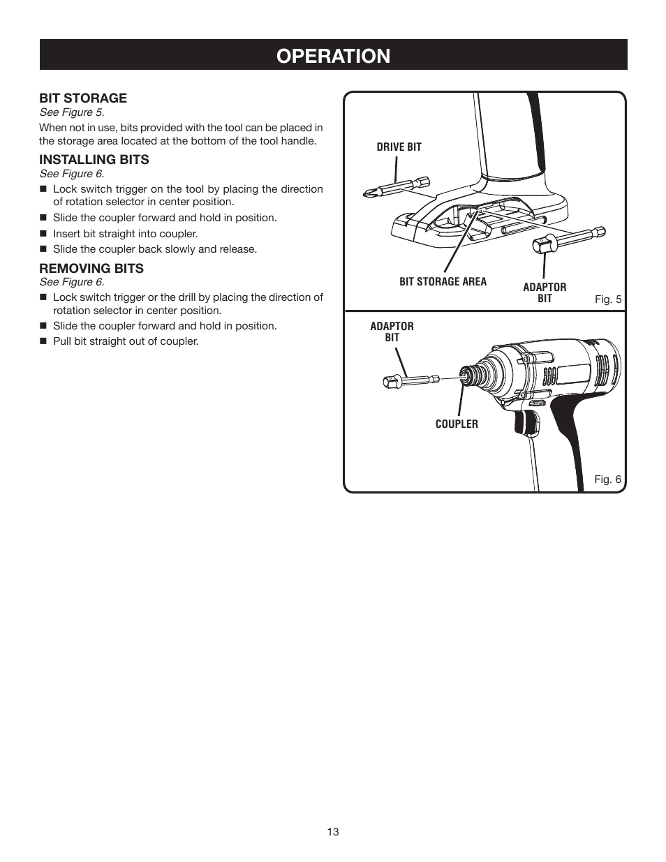 Operation | Ryobi P230 User Manual | Page 13 / 16