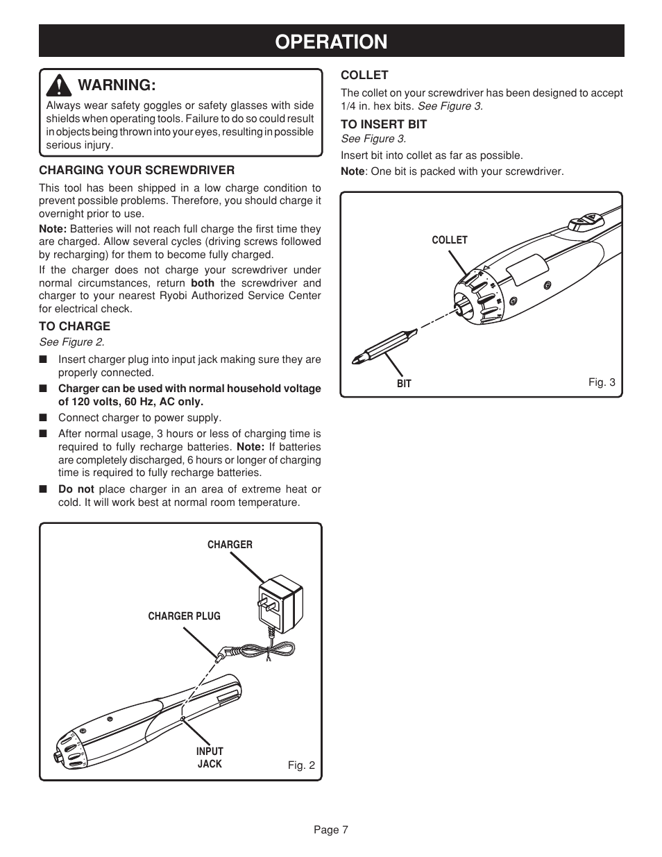 Operation, Warning | Ryobi HP24 User Manual | Page 7 / 10