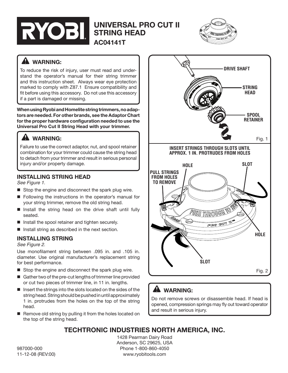 Ryobi AC04141T User Manual | 6 pages