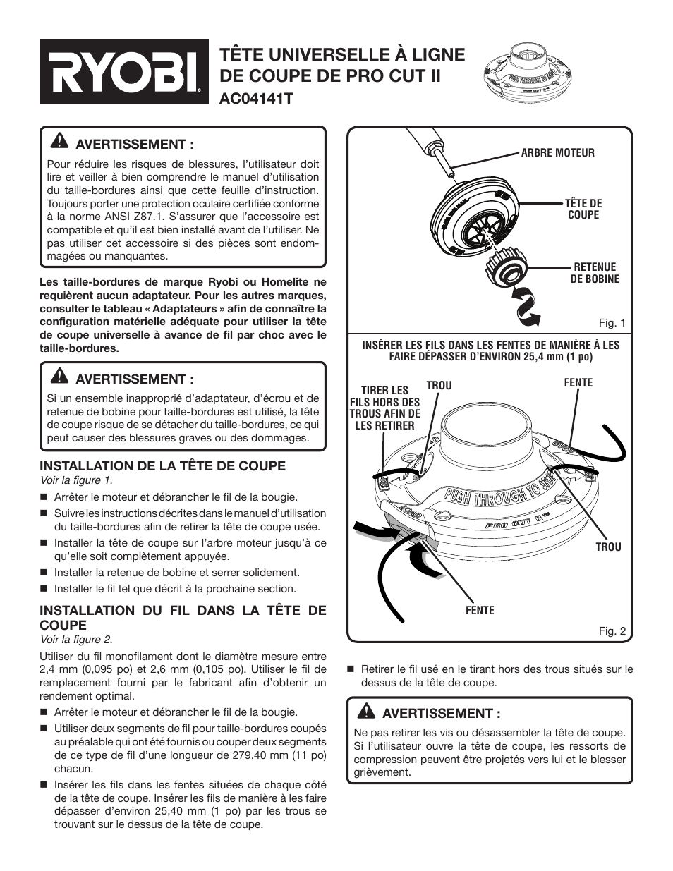 Tête universelle à ligne de coupe de pro cut ii | Ryobi AC04141T User Manual | Page 3 / 6