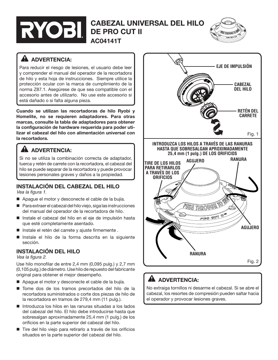 Cabezal universal del hilo de pro cut ii | Ryobi AC04141T User Manual | Page 5 / 6