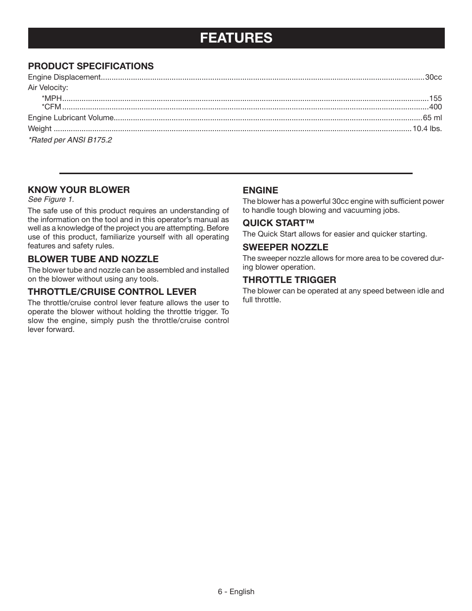 Features | Ryobi RY09460 User Manual | Page 10 / 48