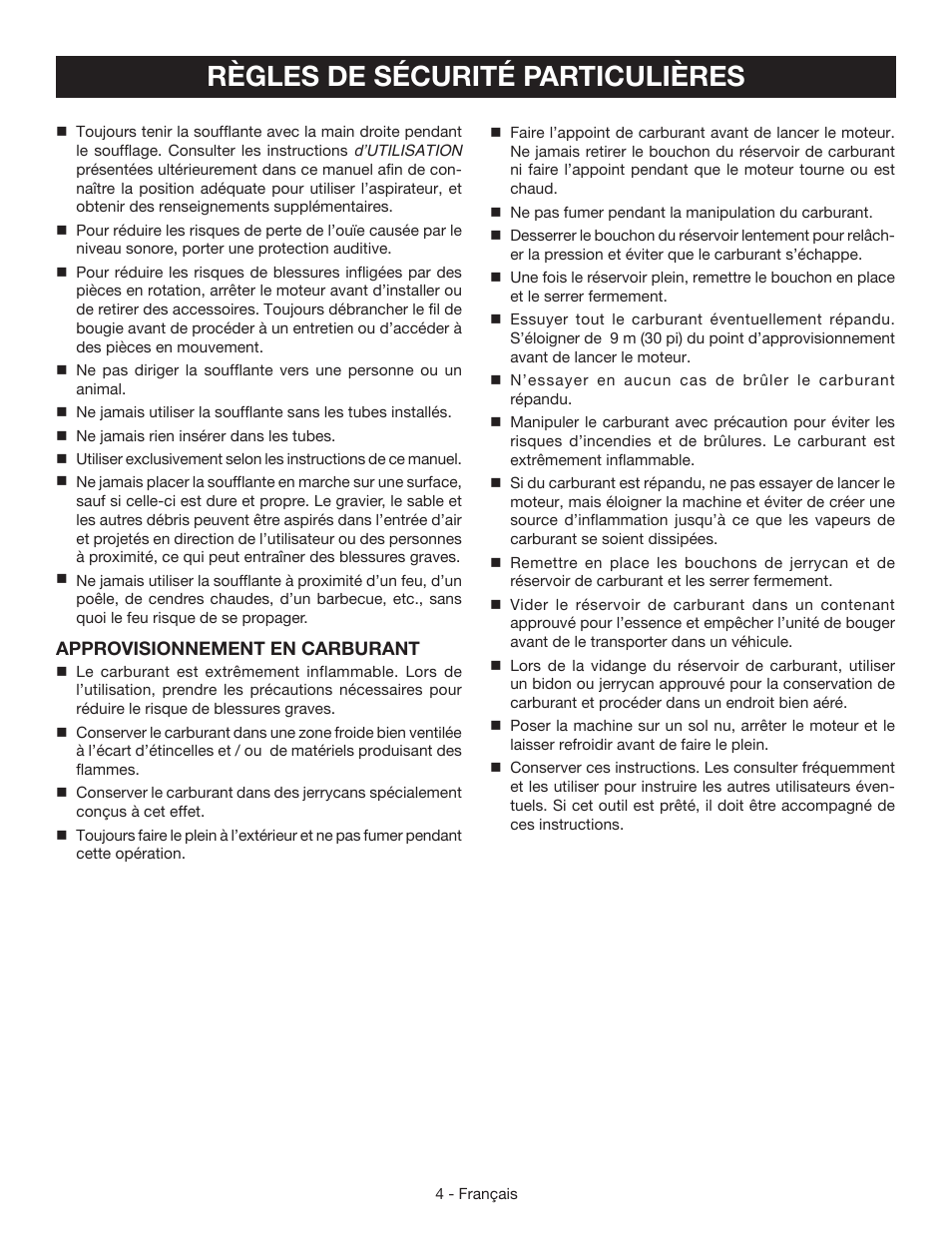 Règles de sécurité particulières | Ryobi RY09460 User Manual | Page 21 / 48