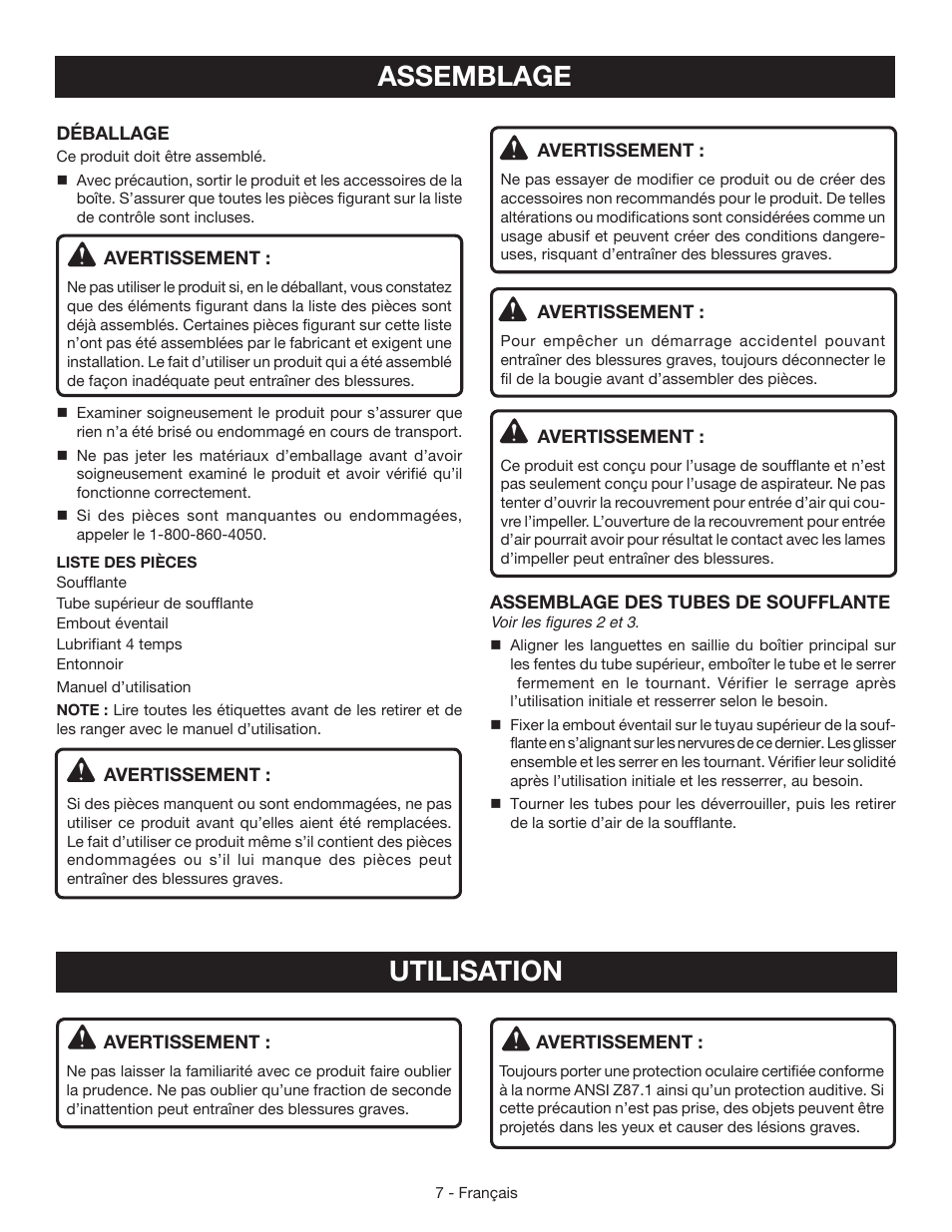 Assemblage, Utilisation | Ryobi RY09460 User Manual | Page 24 / 48
