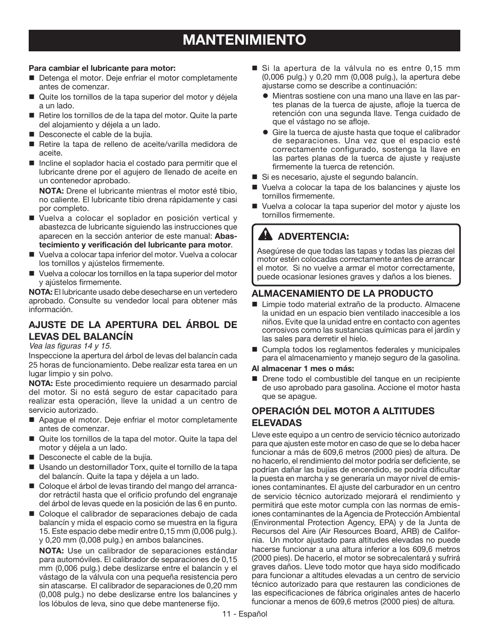Mantenimiento | Ryobi RY09460 User Manual | Page 41 / 48