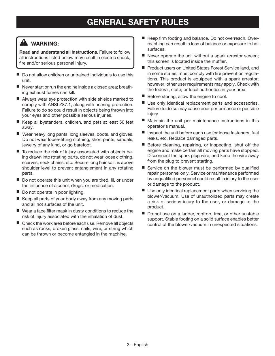 General safety rules | Ryobi RY09460 User Manual | Page 7 / 48
