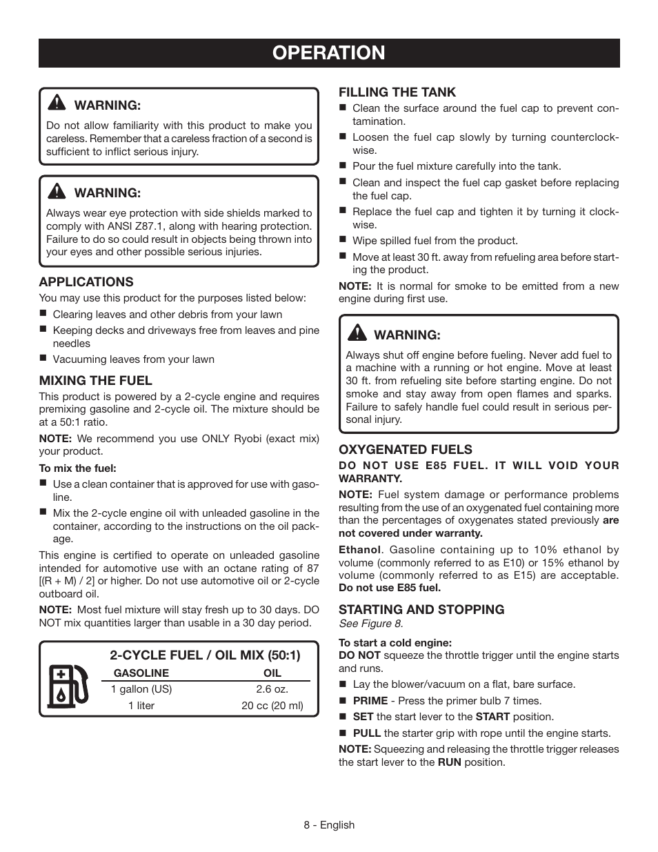 Operation | Ryobi RY09050 User Manual | Page 10 / 42