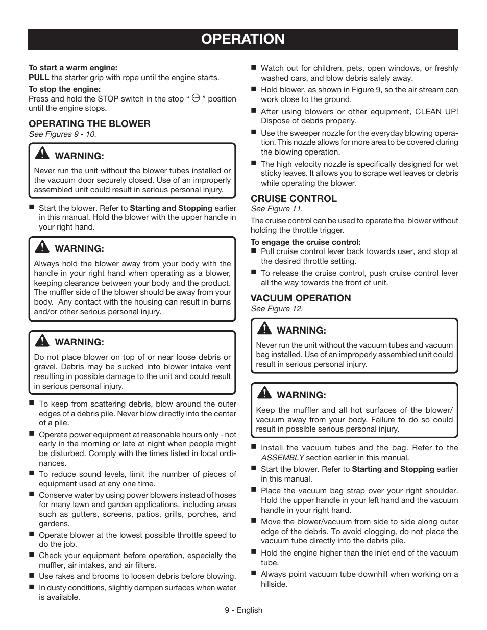 Operation | Ryobi RY09050 User Manual | Page 11 / 42