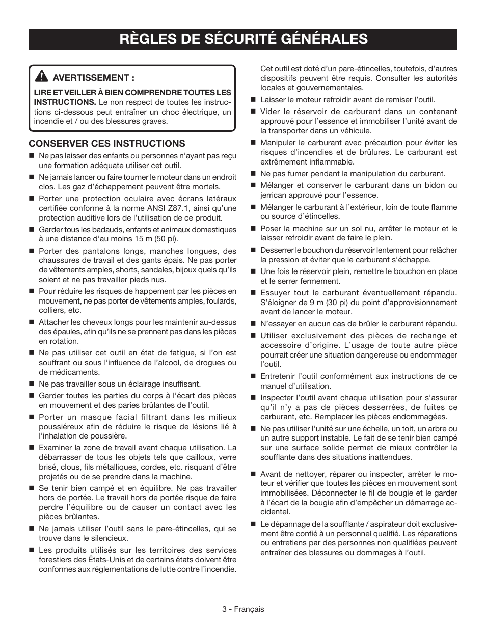 Règles de sécurité générales | Ryobi RY09050 User Manual | Page 17 / 42