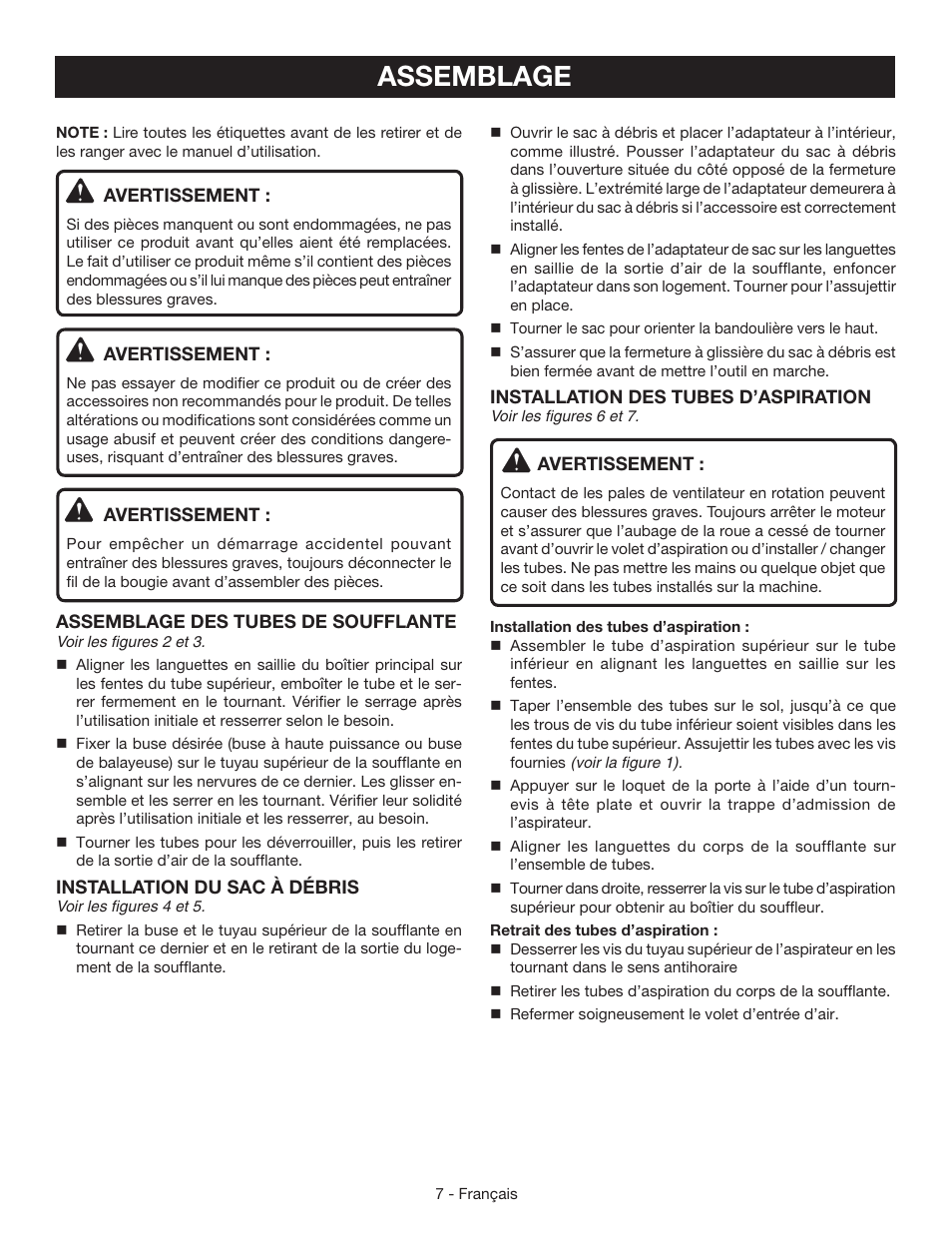 Assemblage | Ryobi RY09050 User Manual | Page 21 / 42